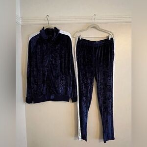 Men's Navy Velour Jogger Set with White Side Stripe